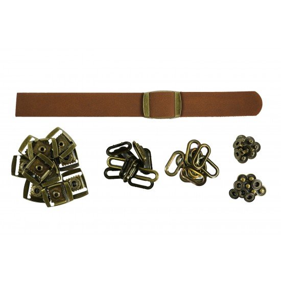 Brown Leather + Brass Clasp Buckle Set (10 Set) Brown Leather + Brass Clasp Buckle Set (10 Set)