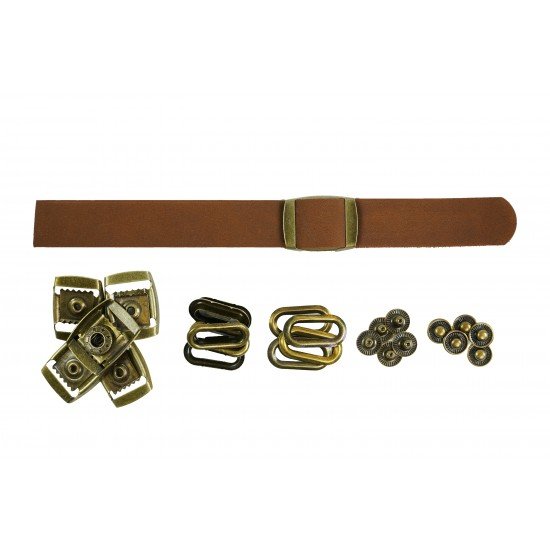 Brown Leather + Brass Clasp Buckle Set (5 Set)